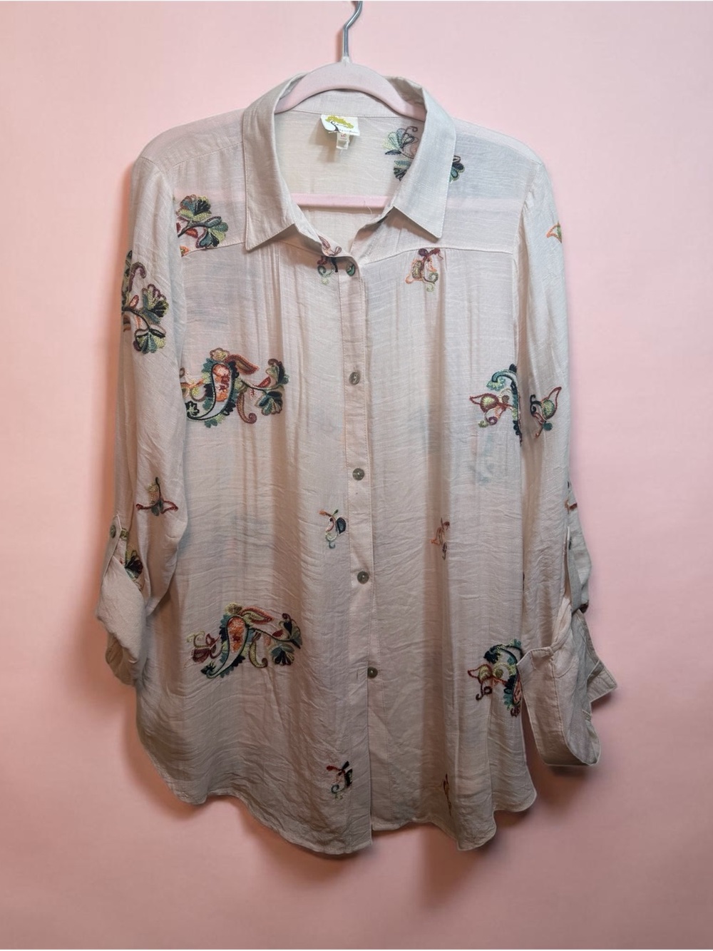 Fig & Flower Embroidered Paisley Button Up
Blouse XL Spring Casual
